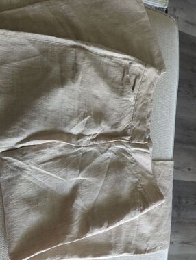 Chico's Neutral Beige Wide-Leg Linen Chinos